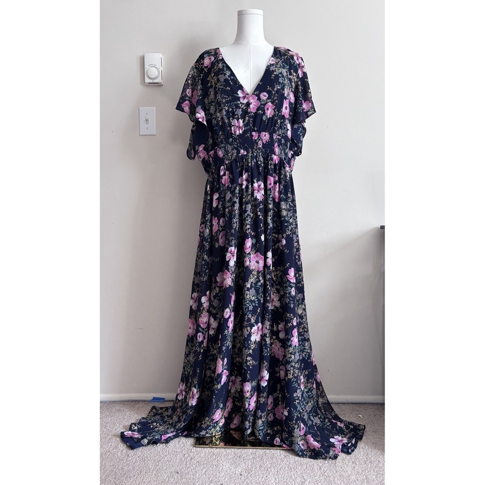 Baltic Born Navy Maxi Dress with Pink Floral Print
